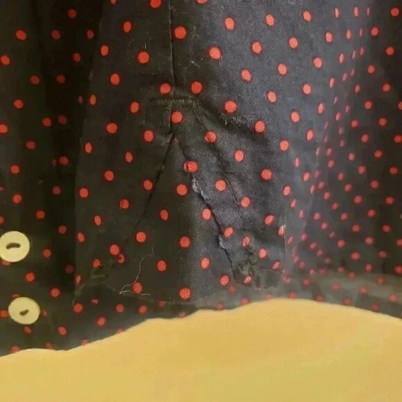 Tommy Hilfiger Women’s Navy/Red Polka Dot Cotton Fitted Button Down Shirt - Picture 8 of 13